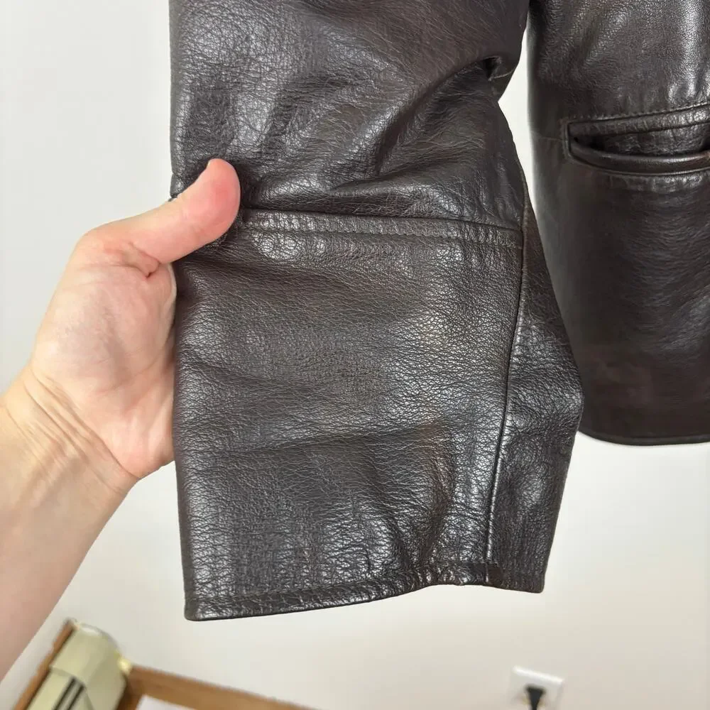 VINTAGE Brown Leather Jacket Distressed Patina size 54 (52